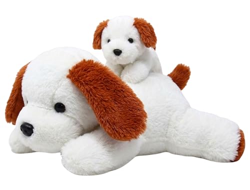 Image of Tickles Adroable Lying Dog with Baby Soft Stuffed Plush Animal Toy for Kids Boys & Girls Birthday Gifts (Size: 40 cm Color: White)