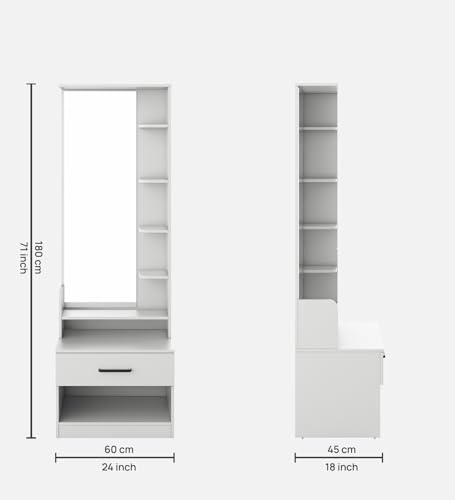 Image of Miko Dressing Table with Storage | Engineered Wood | Frosty White Matte Finish | Large Mirror (120x40 cm) | Bedroom Furniture | Knock Down Assembly