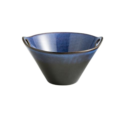 Effonek 麺器、和風、陶器、うどん、サラダ、スープに最適、やけど防止 (ブルー,7.5インチ)