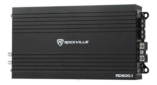 Image of Rockville RD600.1 2400W Peak / 600W RMS Mono 1-Ohm Car Amplifier, Class-D, Metal Bass Remote w /Clip Indicator, Low Pass & Subsonic Filters, Compact & High-Efficiency, Ideal for Subwoofers