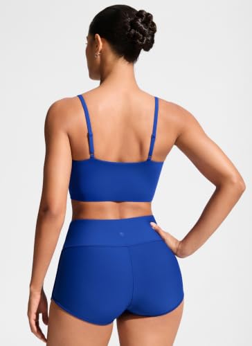 Image of CRZ YOGA V Shaped Longline Bikini Tops | Built-in Pads, A-D Cup, Cropped, Adjustable Spaghetti Straps, Swim, Bathing Suit for Women