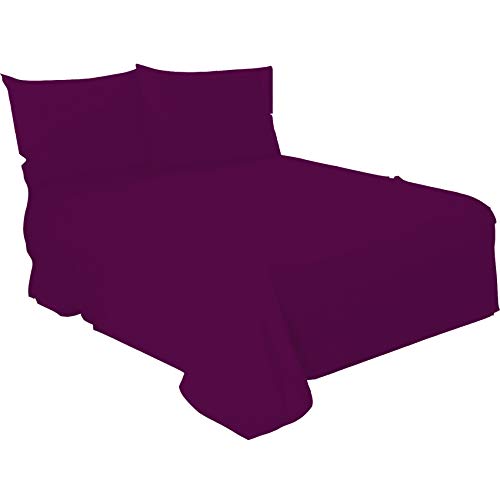 Looms & Leaves Cotton Blended Soft Flat Sheet Bed Sheets Single Double King (PLUM, DOUBLE)