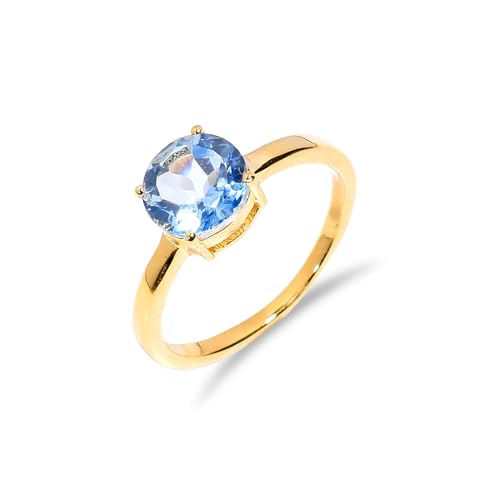 Bague solitaire en argent 925 et topaze bleue suisse ronde R-187-24-P