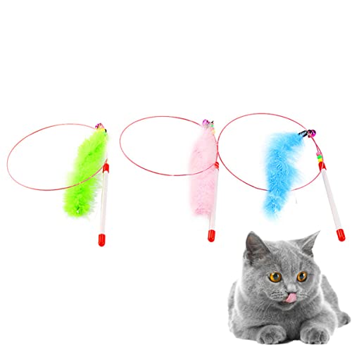 Yardwe 3pcs Cat Toys Bells Interactive Cat Teasing Toys Steel Wire Long Stick for Pet Play