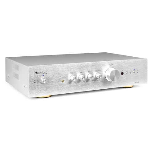 Audizio AD200A Amplificador Hi FI Bluetooth 2.1, 2 x 200w MAX., 2 Salidas de Altavoz, 1 Salida Sub, Reproductor de MP3, Ecualizador, 2 Canales, Ideal para Tus películas y música, Color Aluminio