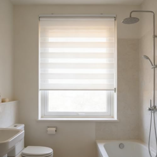 Estor Enrollable Translúcido Liso 65 x 200 cm Klemmfix sin Taladrar, Fácil de Instalar sin Herramientas Estor Noche y Día, Doble Capa Noche y Día para Puertas y Ventanas, Blanco