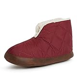 Dearfoams Women's Heritage Warm Up Bootie Slipper, Cabernet Nylon, Medium