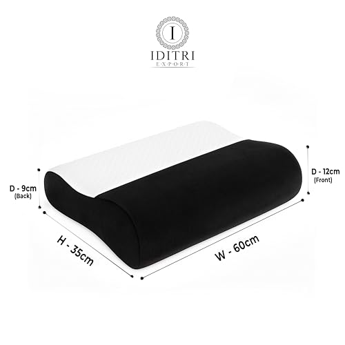 Image of Neck Support Pillow, Memory Foam Cervical Contour with Inner Cover for Hygiene, Breathable Jacquard Velvet Case, Black, 9 cm 12 cm Heights, 60 x 35 cm Ergonomic Bedding Sleep Aid Set