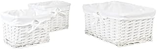 wilko Set of 3 White Baskets, Woven Split Wood Bathroom Storage Baskets, Washable Baskets, 19.0cm H x 38.0cm W x 28.0cm D