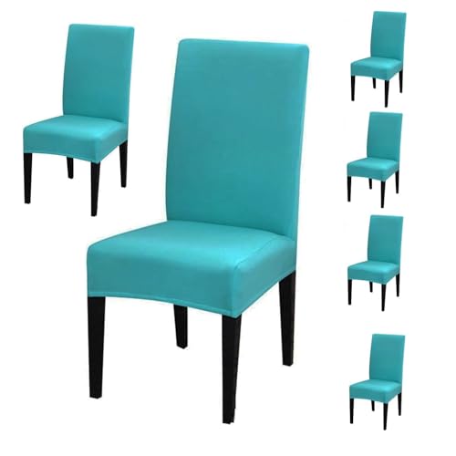 Image of Gifts Island Polyester Dining Table Chair Cover Set of 6 Seater Stretchable Washable Chair Seat Slipcover Protector (Teal)