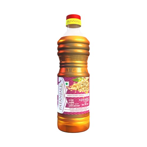 Image of Patanjali Pure Sesame Til Oil 1L - Cold Pressed Natural Edible Cooking & Massage Til Oil | 100% Pure | No Additives | 100% Vegetarian | For Cooking & Frying Use