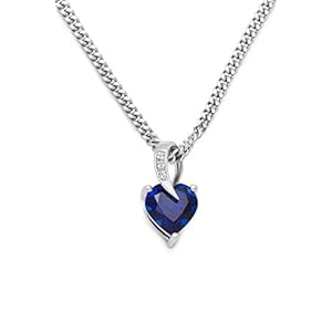 Miore Schmuck Damen 0.01 Ct Diamant Halskette mit Herz Kettenanhänger Edelstein/Geburtsstein blauer Saphir und 3…