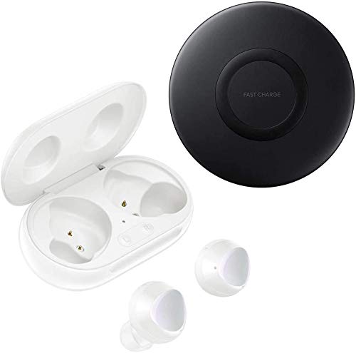 Promo 40% OFF Samsung Galaxy Buds+ Plus 2020-11+ Hour Extended Battery, Triple Mic's (Wireless Charging Case Included) International Version R175N (Buds + Fast Wireless Charging Pad Bundle, White)