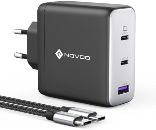 NOVOO 120W USB C Ladegerät GaN Ⅲ 3-Port USB C Netzteil Schnellladegerät mit 1 PD 100W Typ-C-Kabeln Wandladegerät für MacBook Pro 14'',Dell XPS 13,iPad Pro,iPhone 15,Galaxy S23,Note