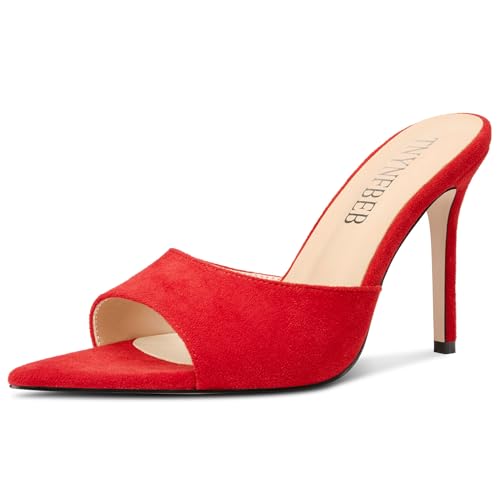 Image of TNYNFBEB Womens Stiletto High Heel Pointed Open Toe Sandals Mules Shoes Slingback Slip-on Prom Party Dress Summer 3.9 Inches Heels