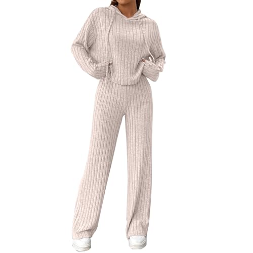 MJGkhiy Chándal de mujer completo de dos piezas de punto elegante de punto y pantalones de pierna ancha completos de lana de invierno suave conjunto conjunto cálido otoño chándal de suéteres invierno