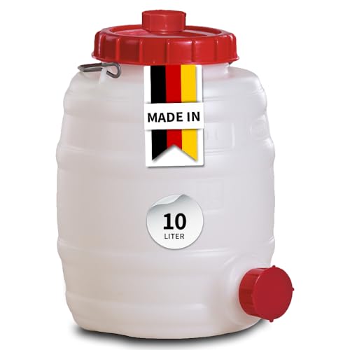 GRAF Universal-Fass 10 Liter rund aus lebensmittelechten PE - Wasserkanister, Kanister, Gärbehälter, Fass, Kanister 10l, Wasserkanister 10l, Mostfass