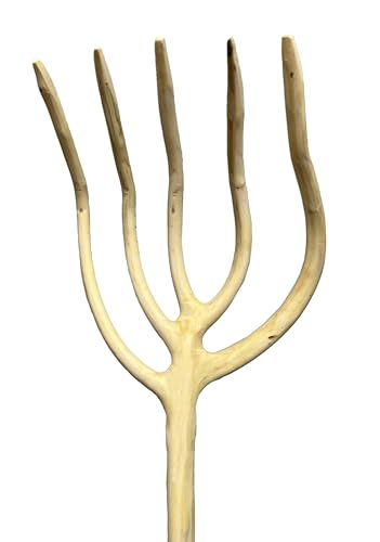 Horca de Madera Almez de 5 Púas – Herramienta de Jardinería, Agricultura, hornamental, decoración. 150cm Larga.