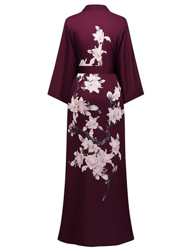 Image of BABEYOND Kimono Robe Cover up with Box Long Floral Satin Sleepwear Silky Bathrobe Bachelorette Robe