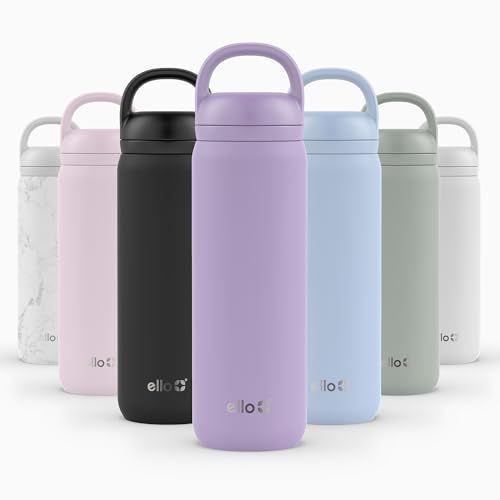 Ello Cooper Twist 22oz Stainless Steel Water Bottle with Chug Lid | Leak Proof Double Walled and Vacuum Insulated | Fits Car Cupholder | Built in Carry Loop | Dishwasher Safe | Lilac