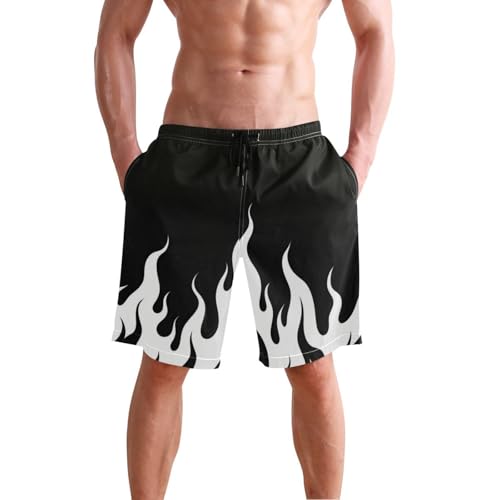 Black Fluorescent Cool Flame White Shorts Swim Breathable Beach Shorts for Men 8”/ 9” Long XL Size Water Park Sliding2