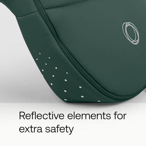 Image of Bugaboo All-Season Footmuff for Strollers - Weatherproof, Breathable, Water-Repellent, Removable Insert, Fits All Bugaboo Strollers - Fern Green | Soft fleece lining, breathable materials, weatherproof protection, two-way zipper, reflective details, Fern Green