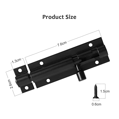 Door Lock Bolts Security Slide Latch Lock Barrel Bolt Strong Stainless Steel Matte for Bathroom, Bedroom, Gates, Shed, Garden - Door Latch Slide Bolts Lock with Screws(2pcs,Black)