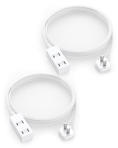 Flat Plug Extension Cord 2-Packs 6Ft White - 2-Prong Power Strip with 3 Polarized Outlets & Tamper Guard 16/2 AWG 13A/1625W