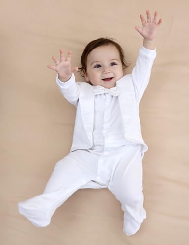 A&J DESIGN Baby Boy Tuxedo Gentleman Footie One-piece Romper with Bow Tie Newborn-9 Months2