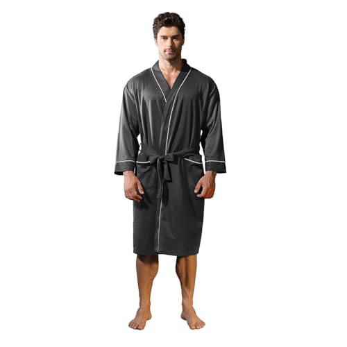 Mens Kimono Robe Lightweight Soft Bathrobe Sleepwear Loungewear with Pockets