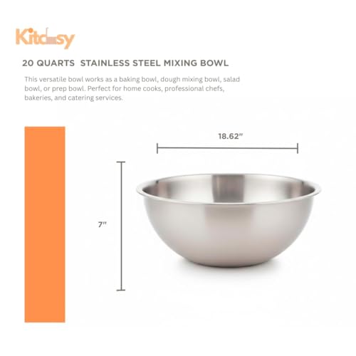 20 Qt Bowl de Mezcla Acero Inoxidable Grande y Profesional miniatura 3