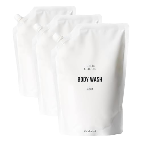 Public Goods Body Wash for Men and Women | Natural Soap for Bath & Shower | Body Scrub Made with Organic Essential Oils | Sulfate & Paraben Free | Vegan Friendly | 34 Fl Oz Refill (Pack of 3)