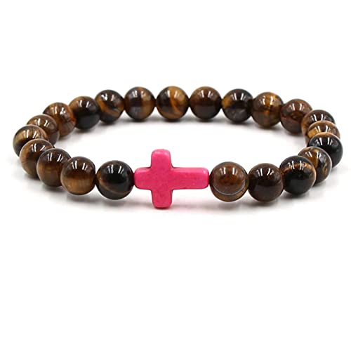 Bracelet d'oeil de tigre avec croix turquoise et perles de qualité supérieure en 19CM
