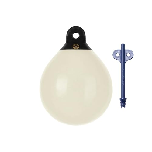 Dan-Fender Heavy Duty Round Balloon Fender & Marker Buoy B30-A1 - Multi Purpose Bumper for Boats (10-20 ft Long) - Solid Rope Holds Brass Valve, Boat Accessories for All Weather Conditions (Eggshell)