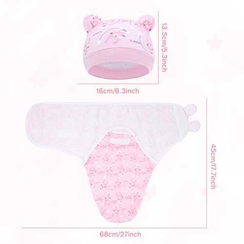 Image of Cinaci 2 Pieces Adjustable Soft Cotton Baby Swaddle Sleep Sacks Hats Newborn Nursery Caps Beanies Bonnets Swaddle Blanket Wraps for Baby Girls Boys Infants Newborns (2PCS S3)