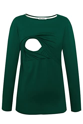 Smallshow Premamá Tops Camisas De Lactancia Materna De Manga Larga para Mujeres Deep Green S