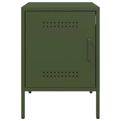 Table de chevet moderne en acier vert olive aux finitions soignées