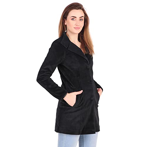 Image of Leather Retail Long Winter Wear Velvet Jacket For Women