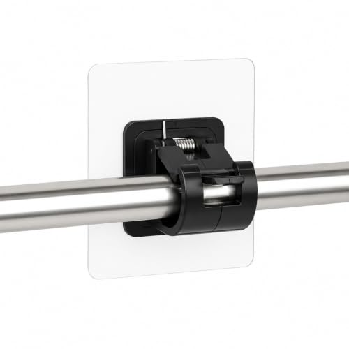 Image of 2 PCS No Drill Curtain Rod Brackets Self Adhesive Adjustable Rod Holder Hooks Nail Free Strong Stick-On Curtain Hangers for Bathroom Kitchen Home & Hotel Heavy Duty Rod Support (2 Piece)