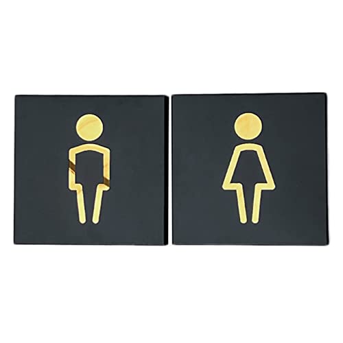Panneau de toilette pour porte de salle de bain commerciale, signalisation noire carrée