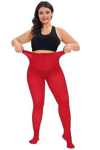 Image of CozyWow Plus Size Tights for Women 80D Soft Solid Color Semi Opaque Pantyhose High Waist 1X 2X 3X 4X
