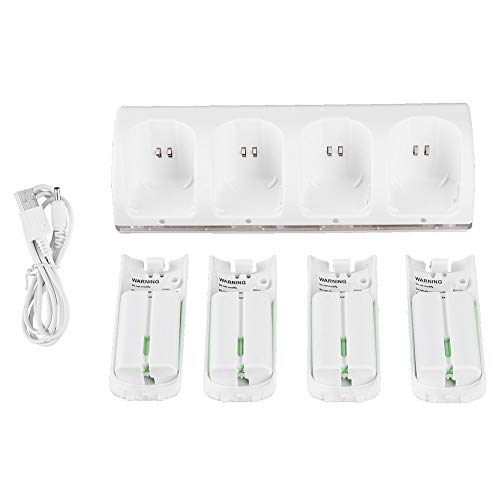 Cargador de estación de Carga 4 en 1 con batería de 4 Piezas de 2800 mAh para Juegos Wii Uremotes