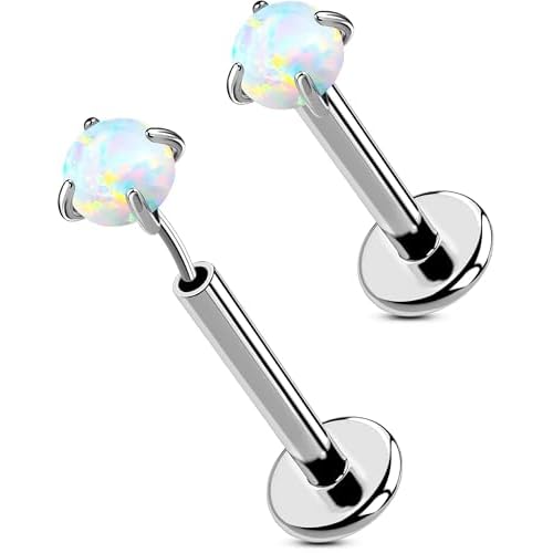 OUFER 2PCS 16G/20G Nose Lip Studs, G23 Solid Titanium Threadless Push in Nose Nostril Lip Labret Medusa Monroe Helix Cartilage Tragus Conch Lobe Piercing Jewelry for Women Men Silver bar,Cla