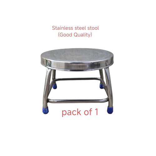 Image of Goodselite Round Stainless Steel Stool with Anti-Slip Feet uses Bathroom, Livin Room, Balcony, puja Rooms, Commercial uses, Transport Seating, Kids Seating.