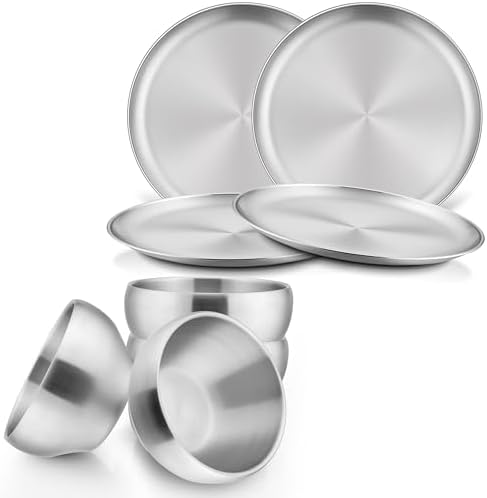 HaWare Kids Plates and Bowls, 8 Pieces Stainless Steel Dish Set, ...
