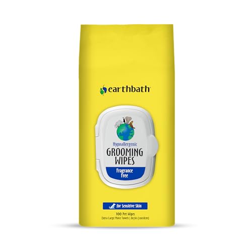 earthbath Dog Grooming Wipes - Dog Wipes for Paws and Butt, Pet Wipes for Dogs & Cats, Helps Itchy & Dry Skin -Fragrance Free, 100 Count (1 Pack)
