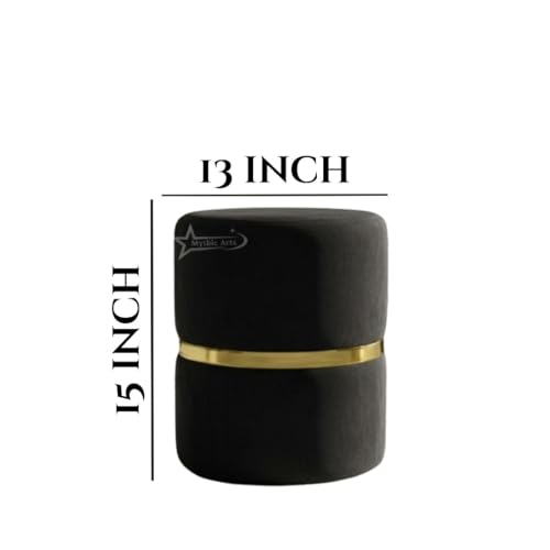 Image of Round Single Strip Upholstered Stool Living Room Foot Rest Linen Fabric Padded Seat Pouf Ottoman Office Stool Black