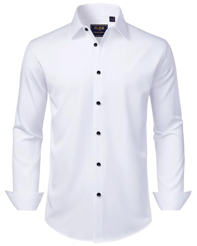 J.VER Hemd Herren Regular Fit Langarm Hemden Bügelleichtes Klassisch Businesshemd Männlich Festlich Oberteile Shirt,Alle Weiß,M
