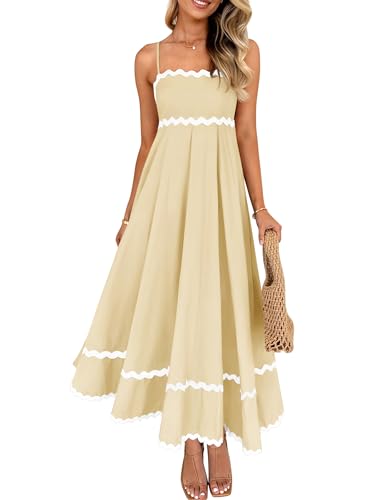 Image of ZESICA Women's 2026 Summer Spaghetti Straps Sleeveless Backless Sundress Flowy Smocked Lace Swing A Line Midi Dress