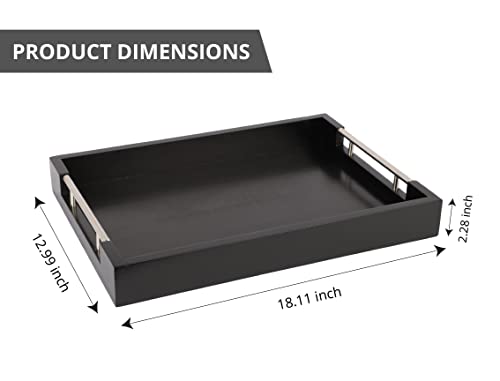 Premium Wooden Black Serving Tray With Handles, 18 X 13 Inch, Decorative Trays For Coffee Table, Large Ottoman Tray, Candle Tray, Tv Trays For Eating Breakfast In Bed, Dinner Tray #TOP1